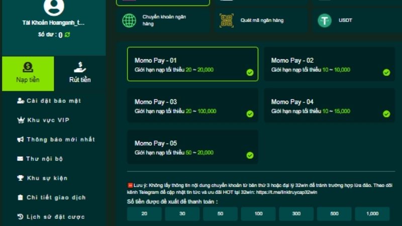 Các bước nạp tiền tại 32Win cực kỳ đơn giản
