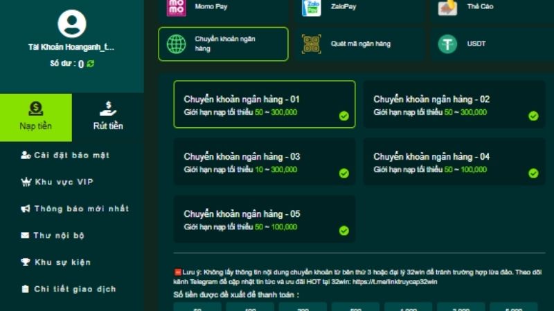 Lưu ý quan trọng cần biết khi tham gia nạp tiền 32Win